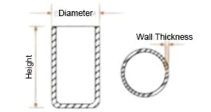 Abmessungsdiagramm für Tiegel in Zylinderform